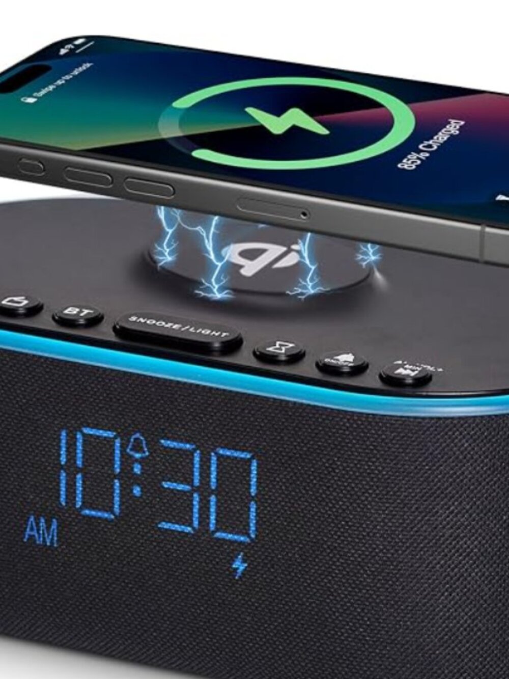 Wireless Charging Alarm Clock Bluetooth Speaker FM Radio Night Light USB Charger
